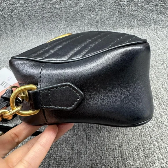 100% Authentic GUCCI GG Marmont Black Leather Shoulder Bag 800-121724 - Picture 8 of 14